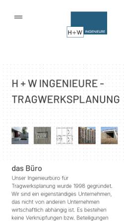 Vorschau der mobilen Webseite www.hw-ingenieure.de, H+W Ingenieure GbR
