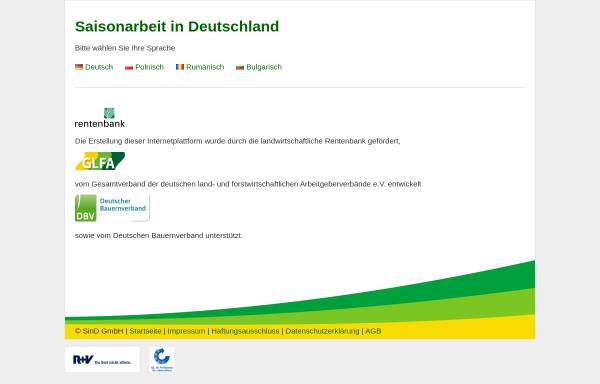 Vorschau von www.saisonarbeit-in-deutschland.de, Saisonarbeit in Deutschland, SinD GmbH