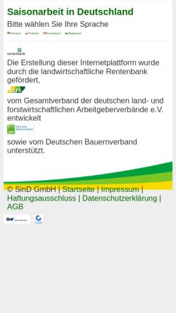 Vorschau der mobilen Webseite www.saisonarbeit-in-deutschland.de, Saisonarbeit in Deutschland, SinD GmbH