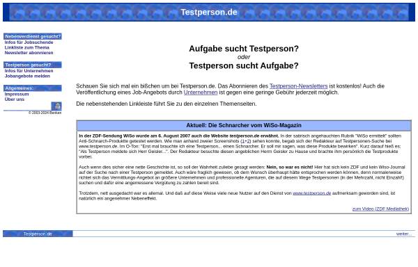 Vorschau von www.testperson.de, Björn Benken Webprojekte