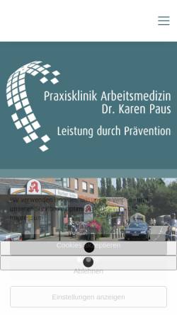 Vorschau der mobilen Webseite www.arbeitsmedizin-moers.de, Praxisklinik für Arbeitsmedizin - Dr. med. Karen Paus