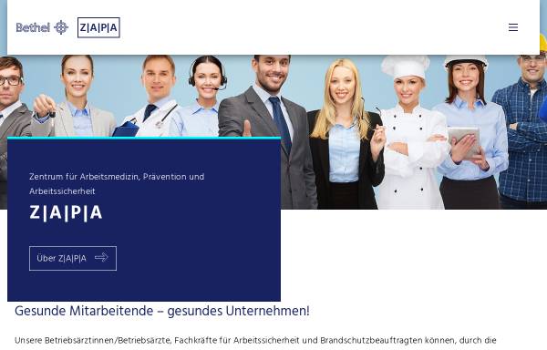 Vorschau von www.zapa-bethel.de, Zentrum für Arbeitsmedizin, Prävention und Arbeitssicherheit (ZAPA)
