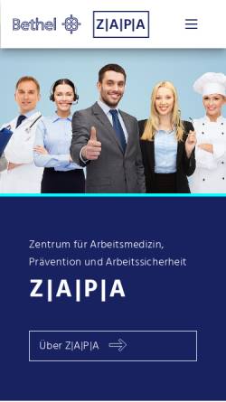 Vorschau der mobilen Webseite www.zapa-bethel.de, Zentrum für Arbeitsmedizin, Prävention und Arbeitssicherheit (ZAPA)