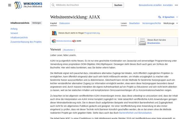 Vorschau von de.wikibooks.org, Websiteentwicklung: AJAX