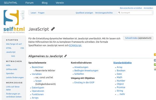 Vorschau von de.selfhtml.org, SelfHTML: JavaScript