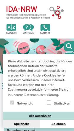 Vorschau der mobilen Webseite www.ida-nrw.de, Informations- und Dokumententationszentrum für Antirassismusarbeit in Nordrhein-Westfalen (IDA-NRW)