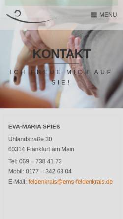 Vorschau der mobilen Webseite ems-feldenkrais.de, Eva-Maria Spieß - Feldenkrais in Frankfurt
