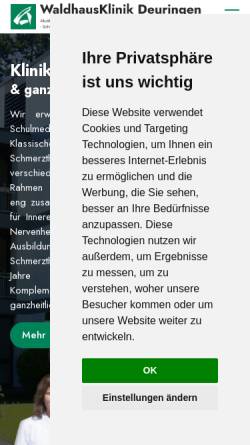 Vorschau der mobilen Webseite www.waldhausklinik.de, Waldhausklinik Deuringen gGmbH