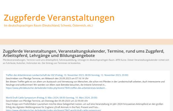 Vorschau von www.zugpferde-veranstaltungen.de, Zugpferde-Veranstaltungskalender