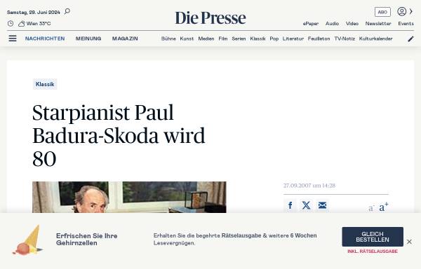 Vorschau von diepresse.com, Starpianist Paul Badura-Skoda wird 80