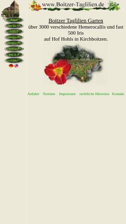 Vorschau der mobilen Webseite www.boitzer-taglilien.de, Boitzer Taglilien Garten
