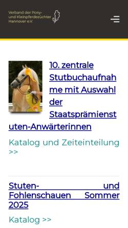Vorschau der mobilen Webseite ponyhannover.de, Verband der Pony- und Kleinpferdezüchter Hannover e.V.