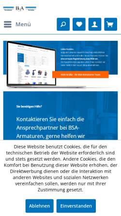 Vorschau der mobilen Webseite www.bsa-armaturen.de, BSA-Armaturen, Inh. Berthold Sagolla