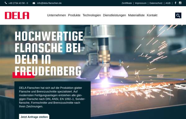 Vorschau von www.dela-flanschen.de, Dela GmbH & Co. KG Brennschneid- und Stanzbetrieb