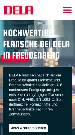 Vorschau der mobilen Webseite www.dela-flanschen.de, Dela GmbH & Co. KG Brennschneid- und Stanzbetrieb