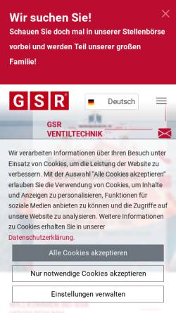 Vorschau der mobilen Webseite www.ventiltechnik.de, GSR Ventiltechnik GmbH & Co. KG