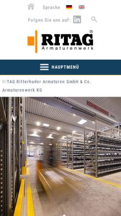 Vorschau der mobilen Webseite www.ritag.com, RITAG Ritterhuder Armaturen GmbH & Co Armaturenwerk KG