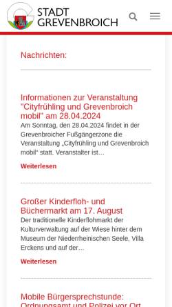 Vorschau der mobilen Webseite www.grevenbroich.de, Stadt Grevenbroich