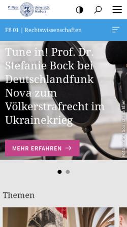 Vorschau der mobilen Webseite www.uni-marburg.de, Fachbereich Rechtswissenschaften der Universität Marburg.