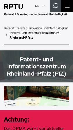 Vorschau der mobilen Webseite www.kit.uni-kl.de, Patentinformationszentrum Kaiserslautern (PIZ)
