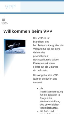 Vorschau der mobilen Webseite vpp-patent.de, VPP - Vereinigung von Fachleuten des Gewerblichen Rechtsschutzes