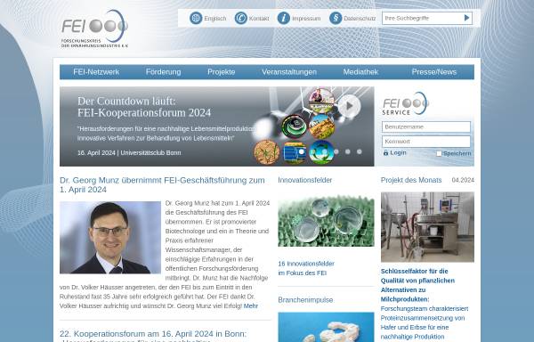 Vorschau von www.fei-bonn.de, Forschungskreis der Ernährungsindustrie e.V. (FEI)