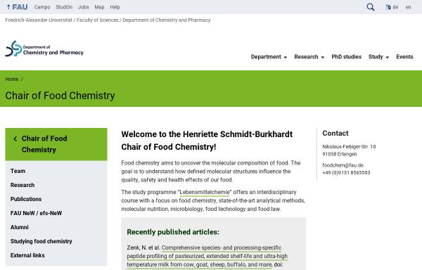 Vorschau von www.lebensmittelchemie.nat.uni-erlangen.de, Lehrstuhl für Lebensmittelchemie der Universität Erlangen