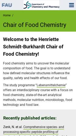 Vorschau der mobilen Webseite www.lebensmittelchemie.nat.uni-erlangen.de, Lehrstuhl für Lebensmittelchemie der Universität Erlangen