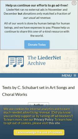 Vorschau der mobilen Webseite www.lieder.net, Vertonte Gedichte von Christian Schubart