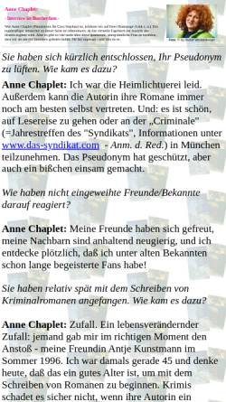 Vorschau der mobilen Webseite www.buecher4um.de, Interview: Anne Chaplet