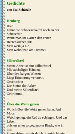 Vorschau der mobilen Webseite www.alb-neckar-schwarzwald.de, Gedichte von Isa Schätzle