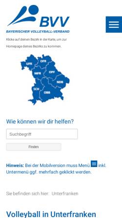 Vorschau der mobilen Webseite www.ufr-volleyball.de, Bayerischer Volleyball Verband - Bezirk Unterfranken