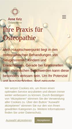 Vorschau der mobilen Webseite heilpraktikerin-kelz.de, Heilpraktikerin - Osteopathin Anne Kelz
