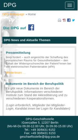 Vorschau der mobilen Webseite www.dpg-psa.de, Deutsche Psychoanalytische Gesellschaft (DPG)