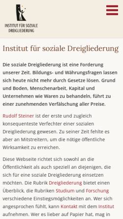 Vorschau der mobilen Webseite www.dreigliederung.de, Institut für soziale Dreigliederung
