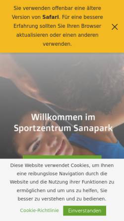 Vorschau der mobilen Webseite www.sanapark.ch, Sport- und Fitnesscenter Sanapark