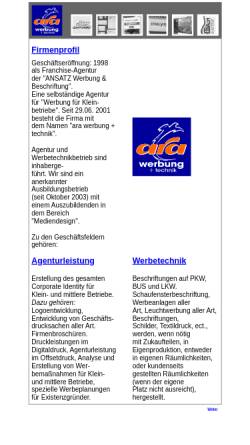 Vorschau der mobilen Webseite www.ara-werbung.de, ara Werbung + Technik
