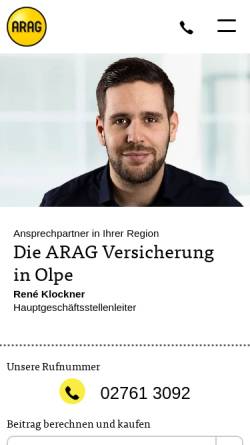 Vorschau der mobilen Webseite www.arag-olpe.de, ARAG Hauptgeschäftsstelle Gottfried Schudok