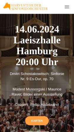 Vorschau der mobilen Webseite www.harvestehuder.de, Harvestehuder Sinfonieorchester Hamburg
