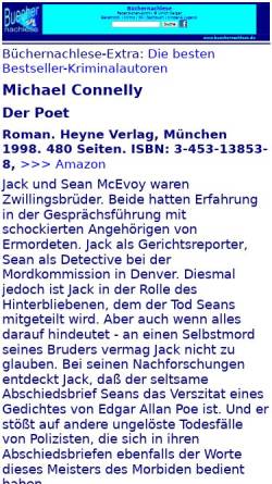Vorschau der mobilen Webseite buechernachlese.de, Michael Connelly: Der Poet