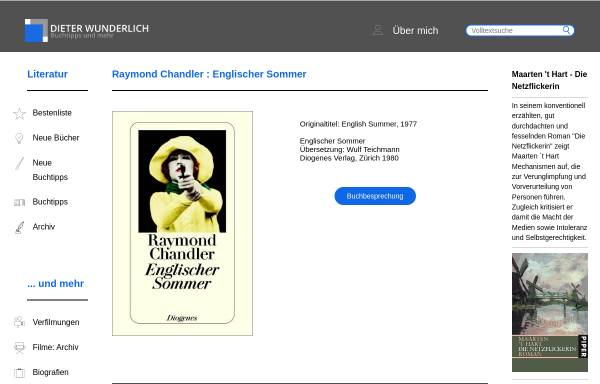 Vorschau von www.dieterwunderlich.de, Raymond Chandler: Englischer Sommer