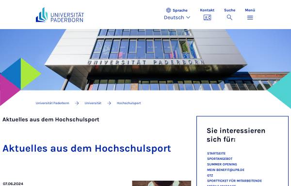 Vorschau von www.uni-paderborn.de, Hochschulsport Paderborn