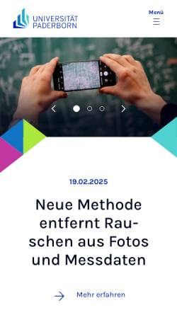 Vorschau der mobilen Webseite www.uni-paderborn.de, Universität Paderborn