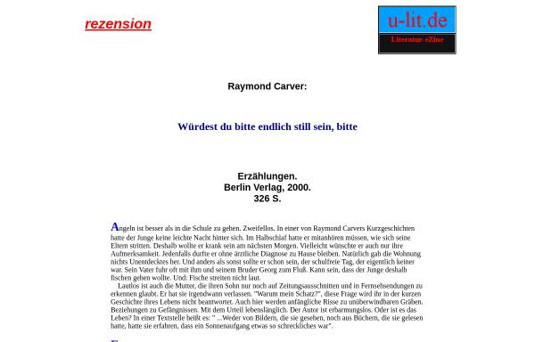 Vorschau von www.u-lit.de, Raymond Carver: Würdest du bitte endlich still sein, bitte