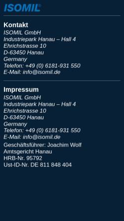 Vorschau der mobilen Webseite www.isomil.de, MIL GmbH