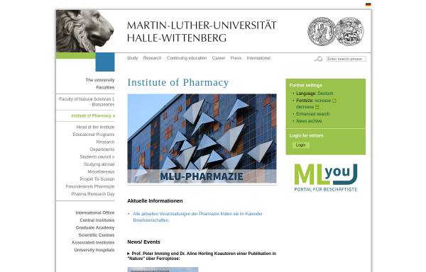Vorschau von www.pharmazie.uni-halle.de, Institut für Pharmazie Halle