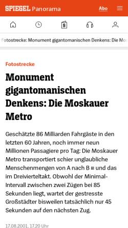 Vorschau der mobilen Webseite www.spiegel.de, Monument gigantomanischen Denkens: Die Moskauer Metro