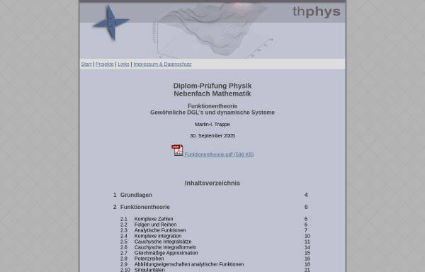 Vorschau von www.thphys.de, Funktionentheorie und gewöhnliche Differentialgleichungen