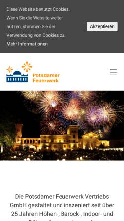 Vorschau der mobilen Webseite www.firework.de, Potsdamer Feuerwerk GmbH