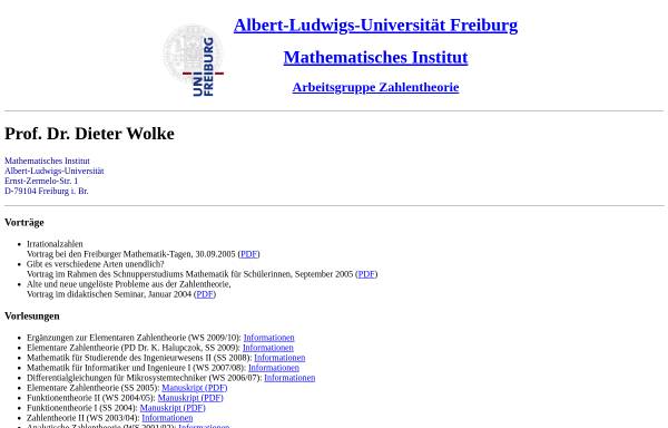 Vorschau von home.mathematik.uni-freiburg.de, Wolke, Prof. Dr. Dieter